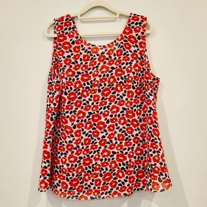 CAbi Red Floral V Ruffle Back Shell Tank Top
